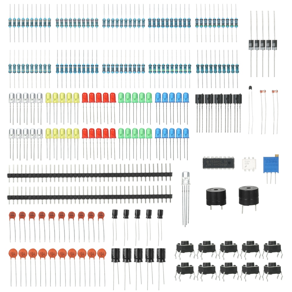 Electronics Component Basic Starter Kit for UNO MEGA2560 Raspberry Pi with LED Precision Potentiometer Buzzer Capacitor Resistor