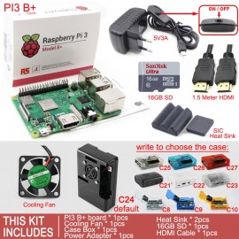 Raspberry Pi 3 Model B+Plus board+Case Box+cooling Fan+SD Card+Heat Sink+AC/DC Power Adapter+HDMI Cable