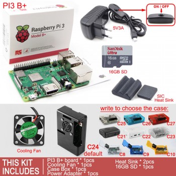 Raspberry Pi 3 Model B+Plus board+Case Box+cooling Fan+SD Card+Heat Sink+AC/DC Power Adapter+HDMI Cable