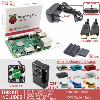 Raspberry Pi 3 Model B+Plus board+Case Box+cooling Fan+SD Card+Heat Sink+AC/DC Power Adapter+HDMI Cable