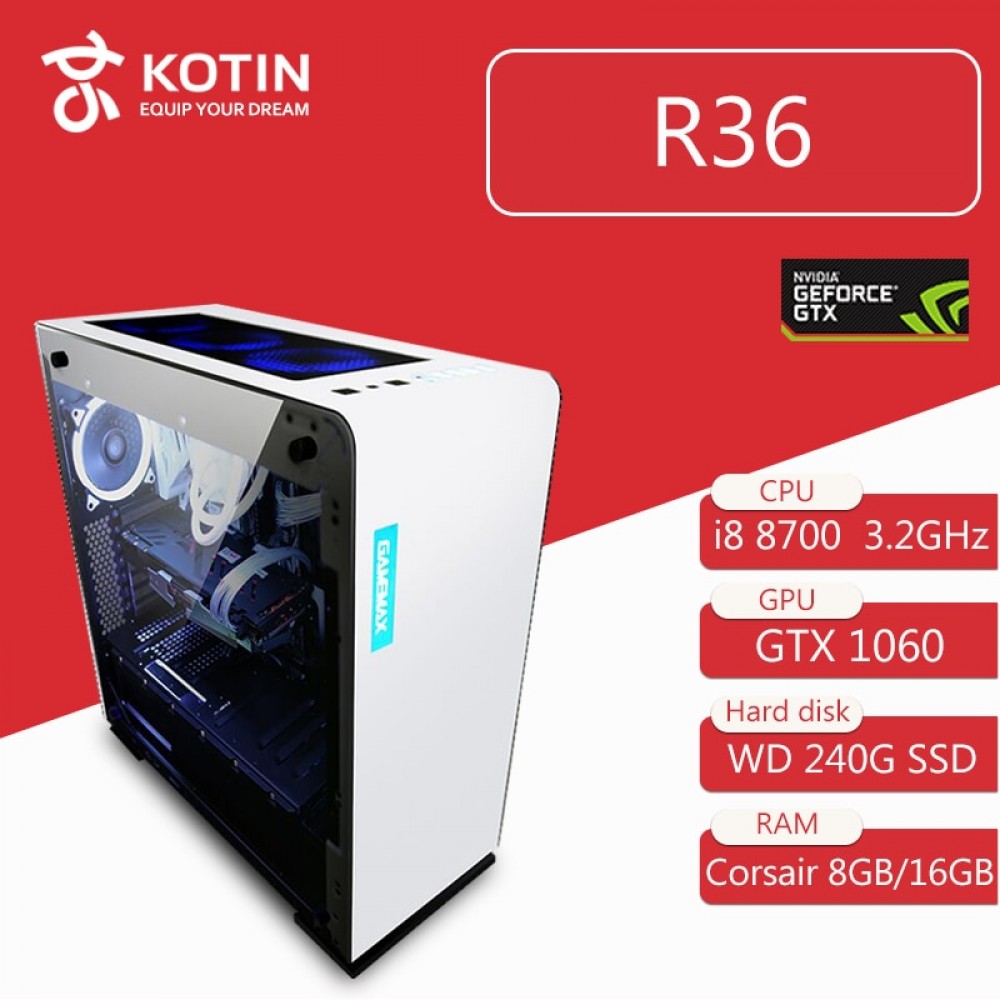 Kotin R36 Intel i7 8700 Gaming PC Desktop 240GB SSD GTX 1060 Graphics Card Computer Home Intel 8th Generation CPU 5 Free Fans