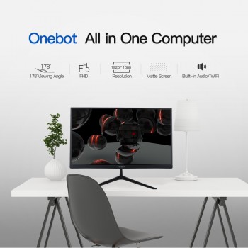 Onebot 21.5in All in One Gaming Desktop Computer Mini PC Dual Core Intel 4GB DDR4 RAM 120G SSD 16:9 FHD 178D angle Office Gamer