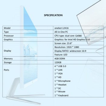 onebot L2416 G4400 120G SSD 4G DDR4 1920*1080 23.8 All-in-one Computer Desktop Dual Core All-In-One PC for Office Bussiness