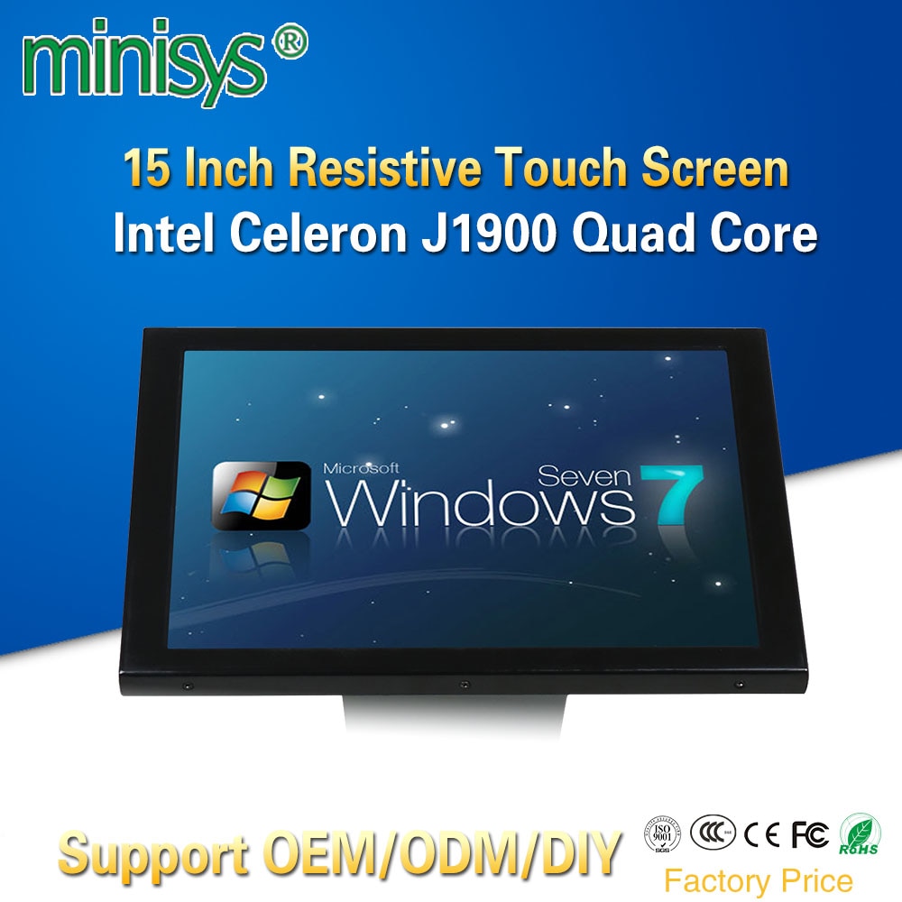 MINISYS Factory Price All-In-One Computer Intel J1900 Quad Core single lan 15 Inch 5 Wire Resistive Touch Screen PC With 4*USB