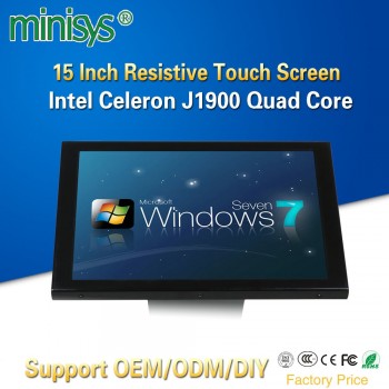 MINISYS Factory Price All-In-One Computer Intel J1900 Quad Core single lan 15 Inch 5 Wire Resistive Touch Screen PC With 4*USB