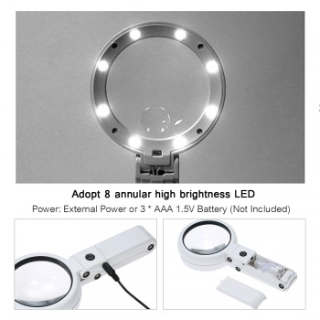 Handheld Foldable 8 LED Folding Light Magnifier Portable 5X 11X Magnifying Glass Table Desk-type Lamp Loupe Lens for  Newspaper