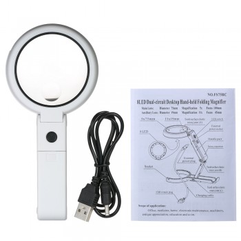 Handheld Foldable 8 LED Folding Light Magnifier Portable 5X 11X Magnifying Glass Table Desk-type Lamp Loupe Lens for  Newspaper