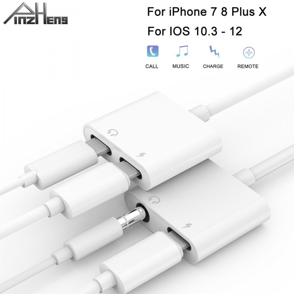 2018 PINZHENG 2 in 1 Headphone Adapter For iPhone 8 7 7Plus X For Lightning Adapter 3.5mm Jack Audio Cable Charging Adapters
