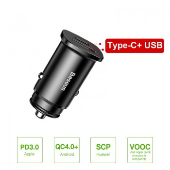 Baseus 30W Dual USB C PD Quick Charge QC 4.0 Car Charger For Mobile Phone Charger Fast USB PD Type C AFC SCP Car Phone Charger