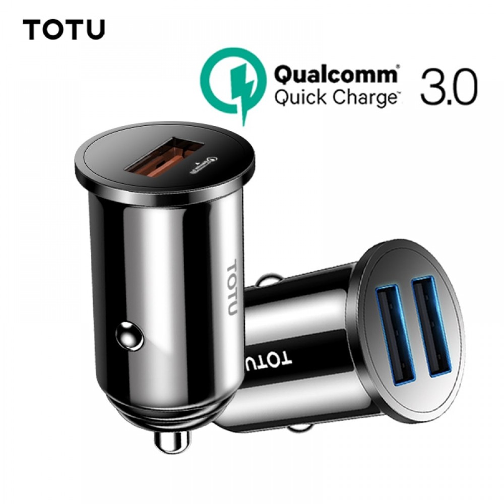 TOTU Quick Charge 3.0 USB Car Charger For iPhone xs Samsung Xiaomi Mini Dual USB Fast Car Charging Mobile Phone Charger Adapter
