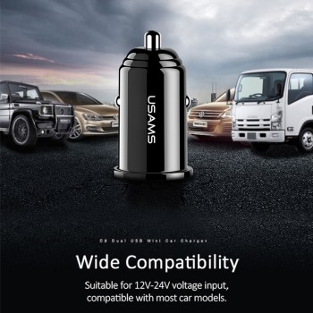 USAMS Smart Fast Mini Car Phone Charger Dual USB mini Car USB Chargers 3.1A Charging 2 USB Port Car-Charger for iPhone Samsung