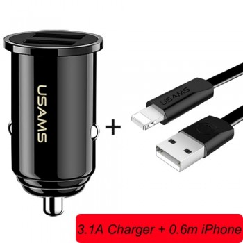 USAMS Smart Fast Mini Car Phone Charger Dual USB mini Car USB Chargers 3.1A Charging 2 USB Port Car-Charger for iPhone Samsung