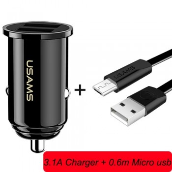 USAMS Smart Fast Mini Car Phone Charger Dual USB mini Car USB Chargers 3.1A Charging 2 USB Port Car-Charger for iPhone Samsung