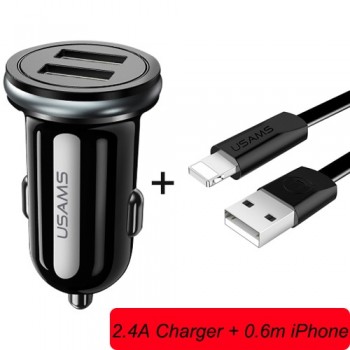 USAMS Smart Fast Mini Car Phone Charger Dual USB mini Car USB Chargers 3.1A Charging 2 USB Port Car-Charger for iPhone Samsung