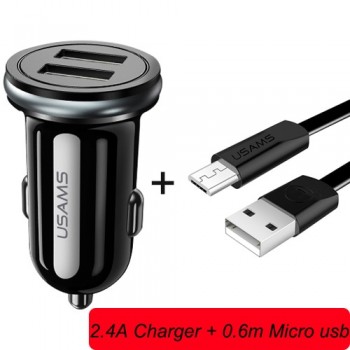 USAMS Smart Fast Mini Car Phone Charger Dual USB mini Car USB Chargers 3.1A Charging 2 USB Port Car-Charger for iPhone Samsung