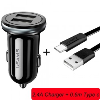 USAMS Smart Fast Mini Car Phone Charger Dual USB mini Car USB Chargers 3.1A Charging 2 USB Port Car-Charger for iPhone Samsung