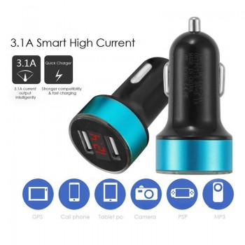 TOP-MAX 5V 3.1A Universal Dual USB Car Charger Quick Charger Power Adapter LED Display Voltmeter Current Mobile Phone Charger