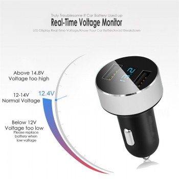 TOP-MAX 5V 3.1A Universal Dual USB Car Charger Quick Charger Power Adapter LED Display Voltmeter Current Mobile Phone Charger