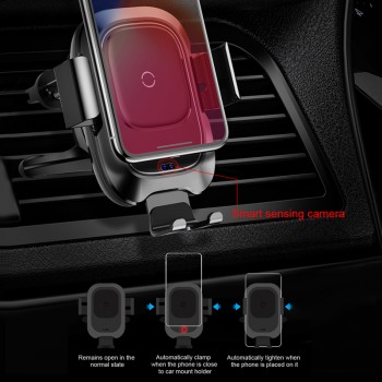 Baseus Qi Car Wireless Charger For iPhone Xs Max XR X Samsung Intelligent Infrared Sensor Fast Wirless Charging Car Phone Holder
