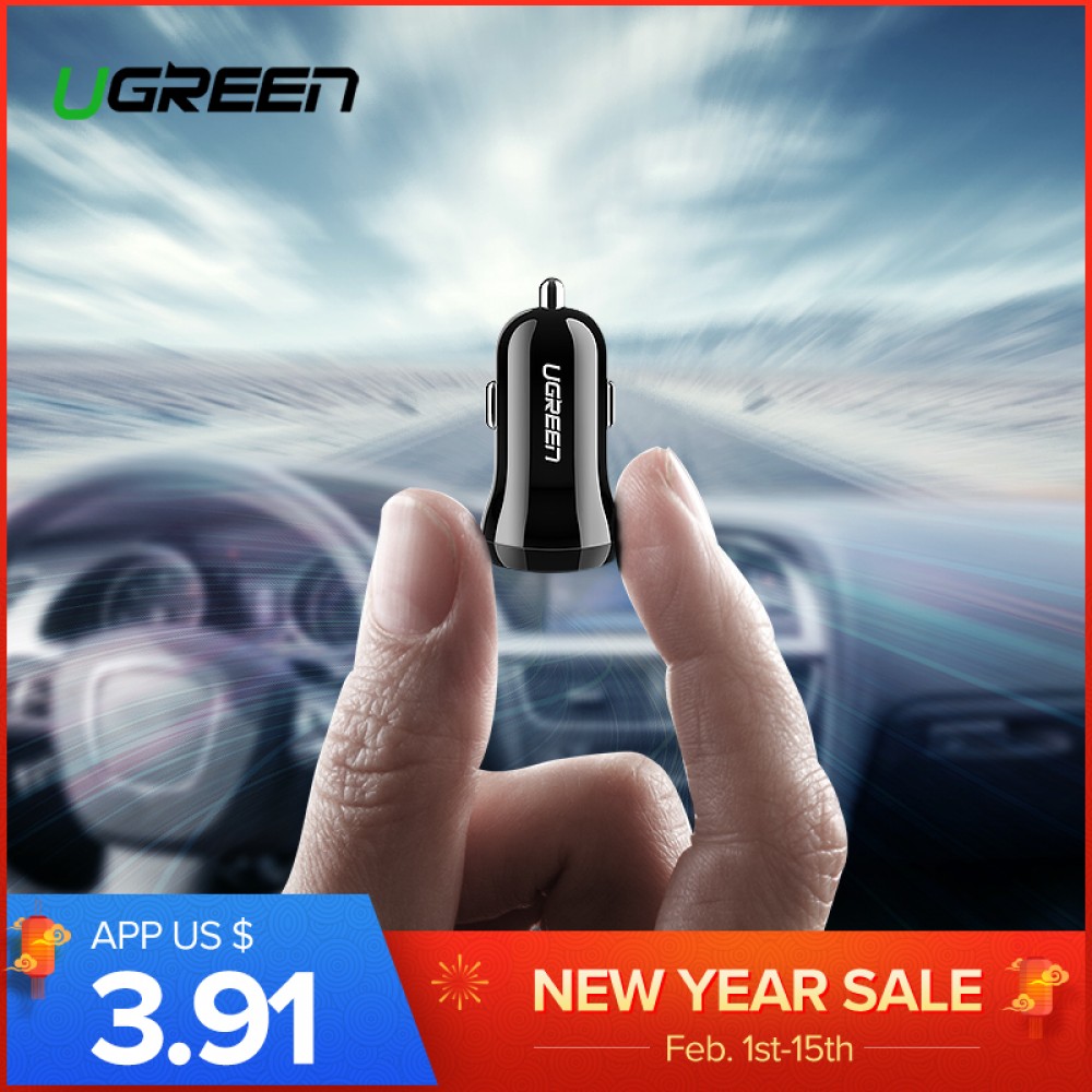 Ugreen USB Car Charger for Phone 4.8A Dual USB Fast Charger for iPhone X XS 8 Huawei Phone Mini Car-Charger Adapter USB Charger