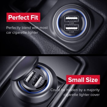 Ugreen USB Car Charger for Phone 4.8A Dual USB Fast Charger for iPhone X XS 8 Huawei Phone Mini Car-Charger Adapter USB Charger