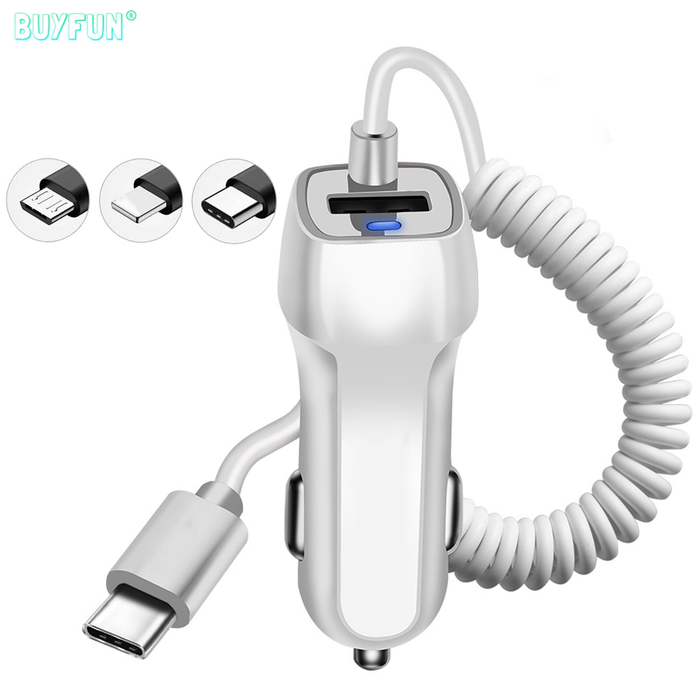 USB Car Charger For iPhone X 8 7 6s 6 plus 10 Phone Car-charger With Micro USB Type-C IOS Cable For Samsung S9 Plus Fast Charge