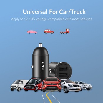 TOPK Mini USB Car Charger For iPhone Xiaomi Mobile Phone Tablet 3.1A Fast Charging  Dual USB Car-Charger Adapter in Car