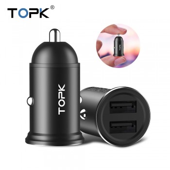 TOPK Mini USB Car Charger For iPhone Xiaomi Mobile Phone Tablet 3.1A Fast Charging  Dual USB Car-Charger Adapter in Car