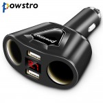 Powstro 5V 3.1A Car Dual USB Charger With 2 Car Lighter Slot Display Charging Voltage Current For iPhone 8 7 6 Samsung S8 S7 S6