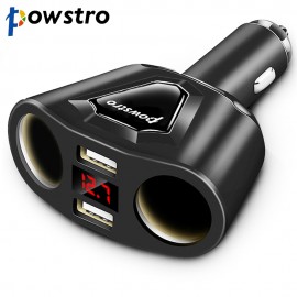 Powstro 5V 3.1A Car Dual USB Charger With 2 Car Lighter Slot Display Charging Voltage Current For iPhone 8 7 6 Samsung S8 S7 S6