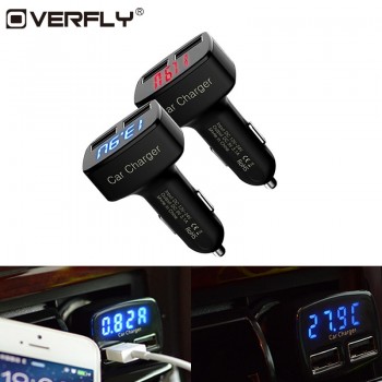 Car Charger 4 in 1 Dual USB DC 5V 3.1A Universal Adapter with Voltage/temperature/Current Meter Tester Digital LED Display