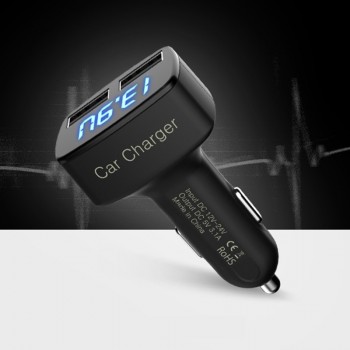 Car Charger 4 in 1 Dual USB DC 5V 3.1A Universal Adapter with Voltage/temperature/Current Meter Tester Digital LED Display