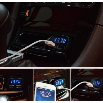 Car Charger 4 in 1 Dual USB DC 5V 3.1A Universal Adapter with Voltage/temperature/Current Meter Tester Digital LED Display