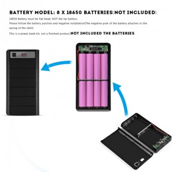 (No Battery)20000mAh Mobile Phone Power Bank Case Shell for 8 x 18650 Batteries Power Bank Diy Kit Dual USB + Type-C +Micro USB