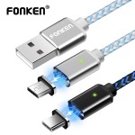 FONKEN Micro USB Type-C Magnetic USB Cable Phone Magnet Cable LED Fast Charging Cable Mini USB C Charge Cord Charging for Mobile