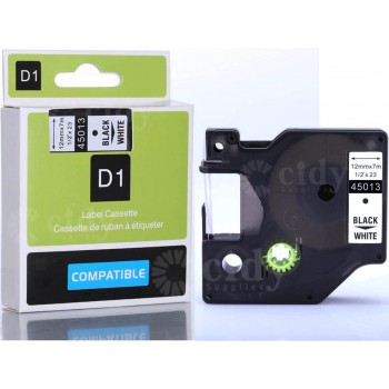 CIDY Compatible Dymo D1 12mm Label Tape 45013 Black on White Label Ribbons for Dymo Label Manager 160 280 210