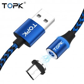 TOPK R-Line3 Micro USB Magnetic Cable Nylon Braided Mobile Phone Cables for Micro USB Port Microusb LED Magnet Charger Cable
