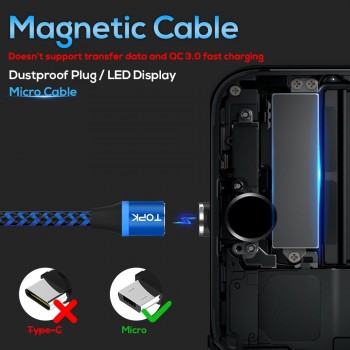 TOPK R-Line3 Micro USB Magnetic Cable Nylon Braided Mobile Phone Cables for Micro USB Port Microusb LED Magnet Charger Cable