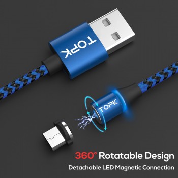 TOPK R-Line3 Micro USB Magnetic Cable Nylon Braided Mobile Phone Cables for Micro USB Port Microusb LED Magnet Charger Cable
