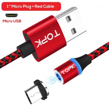 TOPK R-Line3 Micro USB Magnetic Cable Nylon Braided Mobile Phone Cables for Micro USB Port Microusb LED Magnet Charger Cable