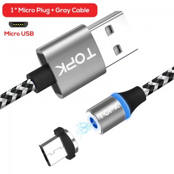 TOPK R-Line3 Micro USB Magnetic Cable Nylon Braided Mobile Phone Cables for Micro USB Port Microusb LED Magnet Charger Cable