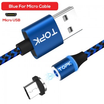 TOPK R-Line3 Micro USB Magnetic Cable Nylon Braided Mobile Phone Cables for Micro USB Port Microusb LED Magnet Charger Cable