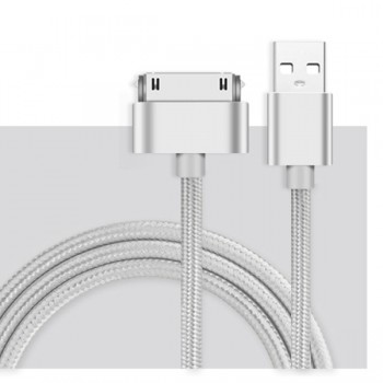 SUPTEC 30 Pin USB Cable for iPhone 4s 4 Metal Plug Nylon Braided Wire Charger Cable Fast Charging Data Sync Cord for iPad 2 2M