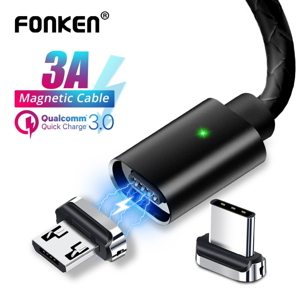 FONKEN Magnetic Micro USB Cable Magnet USB Type C Charging Phone Cable 3A Mobile Quick Charger Cord Android Fast Data Cables