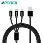 CHOETECH Usb Cable 3 in 1 Multiple Charging Micro Type C Cable 3in1 Mobile Phone USB Cables For iPhone 8 Plus samsung xiaomi