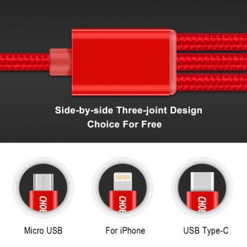 CHOETECH Usb Cable 3 in 1 Multiple Charging Micro Type C Cable 3in1 Mobile Phone USB Cables For iPhone 8 Plus samsung xiaomi