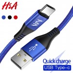 Hamp;A USB Type-C Cable Quick Charger Cable Data Sync Type C Cable For Samsung S9 S8 Note 9 8 Huawei Honor Phone USB Charging Cord