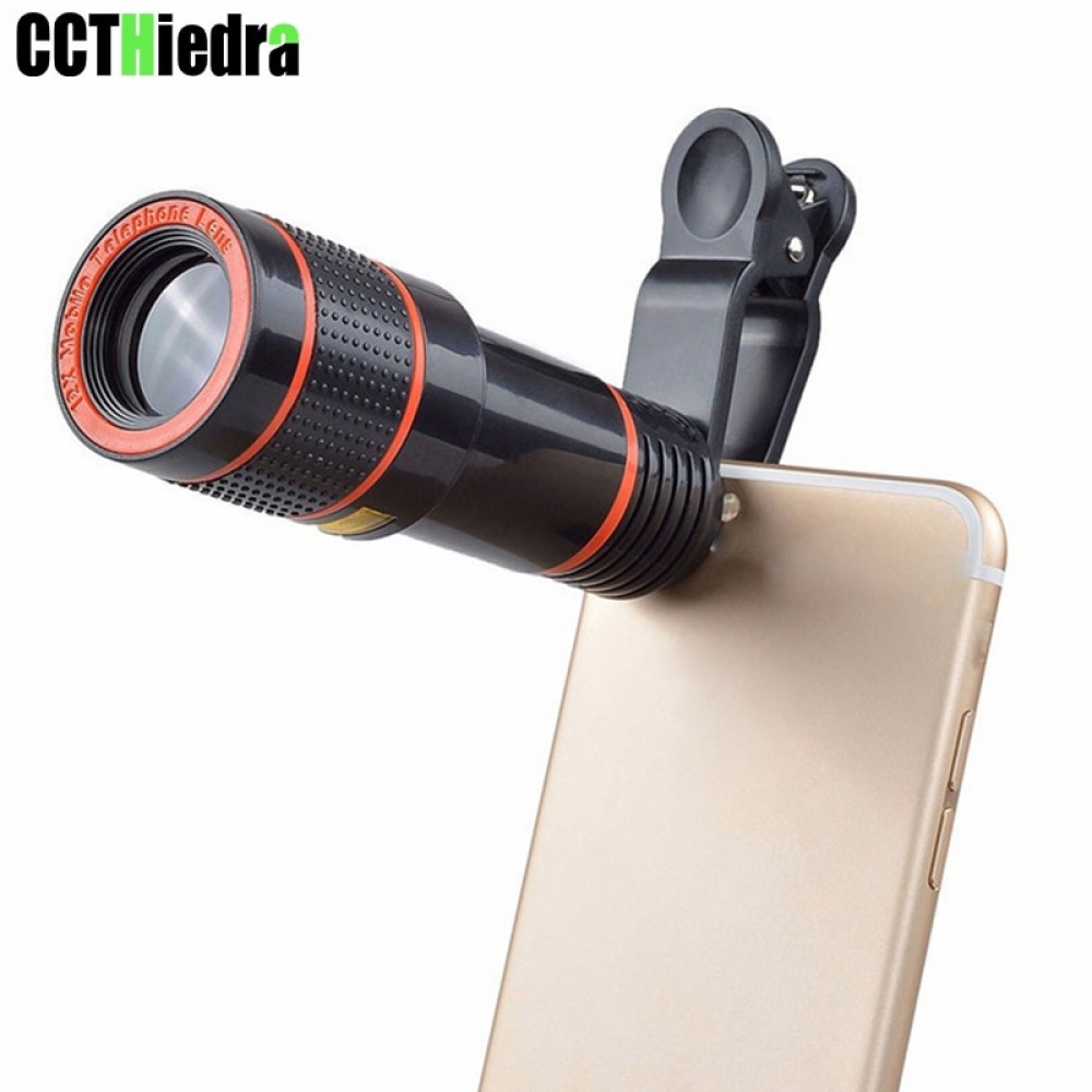 Black White Clip-on 12X Optical Zoom Mobile Phone Telescope Lens HD Telescope Camera Lens For Universal Mobile Phone Lentes