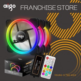 AIGO DR12 PC Cooler Computer Case Fan LED 120mm Fan Cooling dual halo multiple change mode RGB Fan.