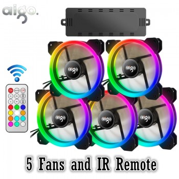 AIGO DR12 PC Cooler Computer Case Fan LED 120mm Fan Cooling dual halo multiple change mode RGB Fan.